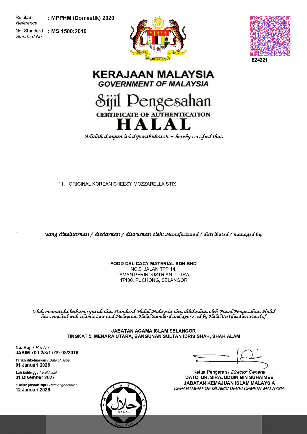 Pensijilan Halal Alis Fried Chicken